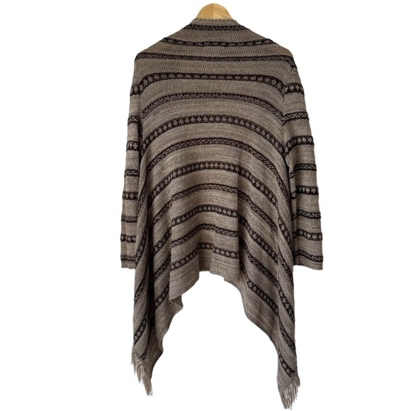 August Silk Brown Stripe Festival Fringe Cardigan Sweater - Picture 3 of 9
